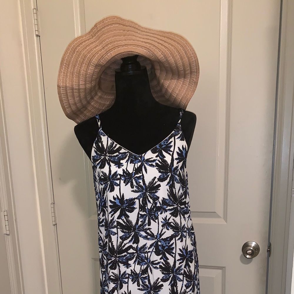Fab’rik Blue,Black & White Palm Trees Maxi Dress Sz.M